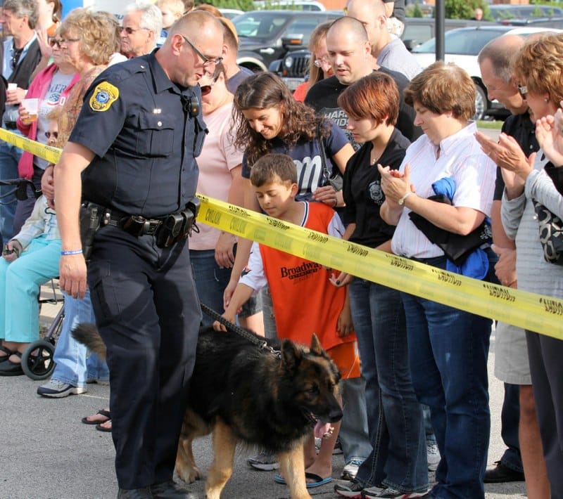 Police dog and crowd